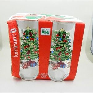 Luminarc Noel Glass Christmas Tree Star Tumblers Cooler 16 OZ Set of 4